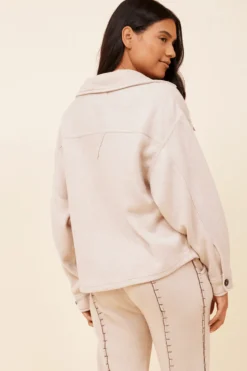 Outlet Almond Milk W/Hot Fudge Stitching Solid Reverse Burnout Shacket All Tops