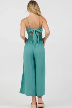 Best Sale Army Green Lightweight Tie Front Jumpsuit Jumpers/ Rompers