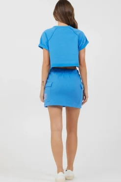 Sale Azure Blue Fleece Cargo Skirt W/ Print All Bottoms