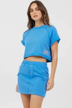 Discount Azure Blue Fleece Tee W/ Print All Tops