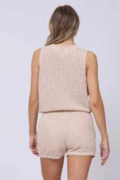 Sale Bali Beige Open Crochet Tie Tank All Tops|Tanks