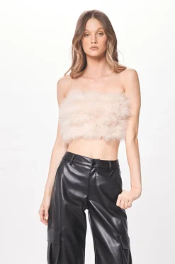 Sale Beige Feather Crop Top All Tops