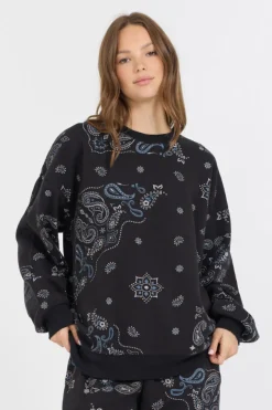 Best Sale Black Bandana Printed Fleece Crewneck All Tops|Sweatshirts
