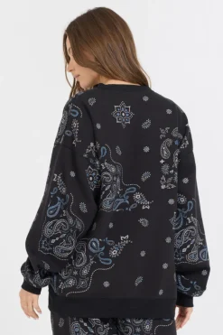 Best Sale Black Bandana Printed Fleece Crewneck All Tops|Sweatshirts