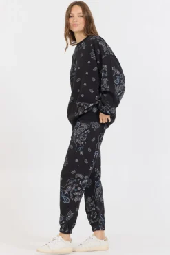 Best Sale Black Bandana Printed Fleece Crewneck All Tops|Sweatshirts