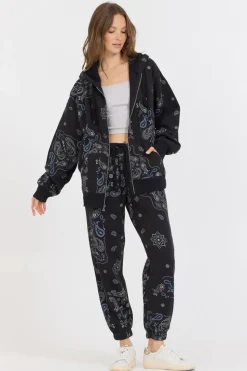 Outlet Black Bandana Printed Fleece Jogger Joggers