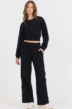 Store Black Brushed Fleece Corset Crew All Tops