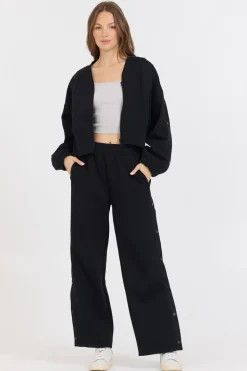 Store Black Brushed Fleece Zip Up W/ Snap Sleeves All Tops