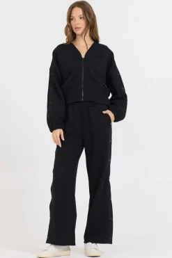 Store Black Brushed Fleece Zip Up W/ Snap Sleeves All Tops
