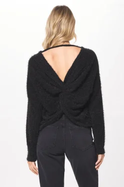 Best Sale Black Chenille Mohair Twist Back Sweater All Tops|Sweaters