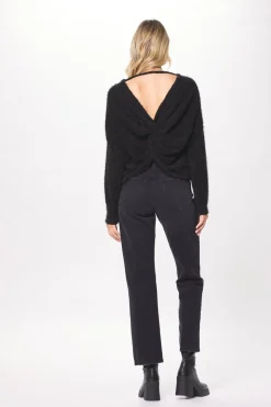 Best Sale Black Chenille Mohair Twist Back Sweater All Tops|Sweaters