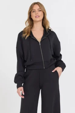 New Black Cloud Fleece Crop Zip Up All Tops
