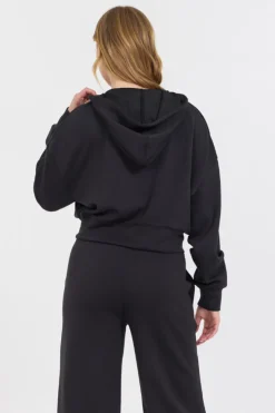 New Black Cloud Fleece Crop Zip Up All Tops