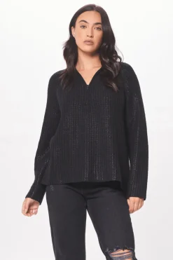 Clearance Black Coated Quarter Zip Sweater All Tops|Sweaters