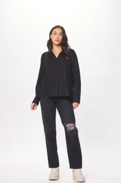 Clearance Black Coated Quarter Zip Sweater All Tops|Sweaters