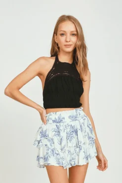 Outlet Black Crochet Detail Halter Top All Tops|Tanks