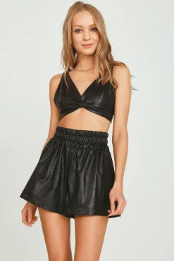 Outlet Black Faux Leather Bra Top All Tops