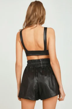 Outlet Black Faux Leather Bra Top All Tops