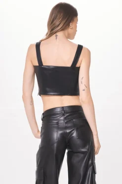 Cheap Black Faux Leather Corset All Tops