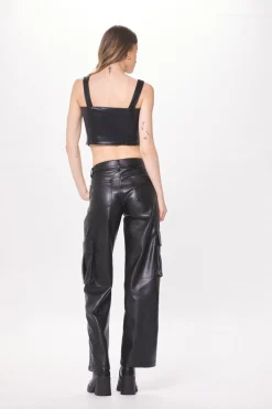 Cheap Black Faux Leather Corset All Tops