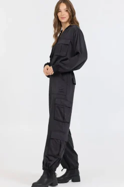 Flash Sale Black Heavy Satin Bomber All Tops