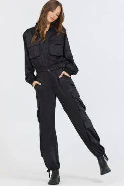 Flash Sale Black Heavy Satin Bomber All Tops