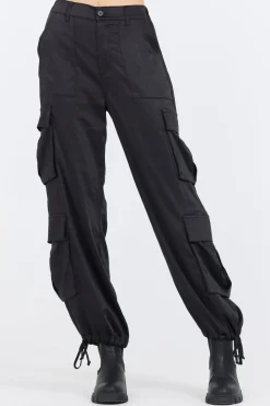 Fashion Black Heavy Satin Cargo Pants All Tops|All Bottoms