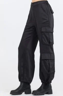 Fashion Black Heavy Satin Cargo Pants All Tops|All Bottoms