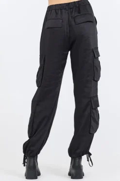 Fashion Black Heavy Satin Cargo Pants All Tops|All Bottoms