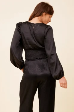 Sale Black Heavy Satin Criss Cross Blouse All Tops