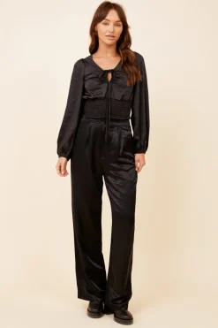 Sale Black Heavy Satin Criss Cross Blouse All Tops