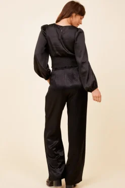 Sale Black Heavy Satin Criss Cross Blouse All Tops