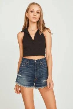 Hot Black Knit Polo Tank Top All Tops|Tanks