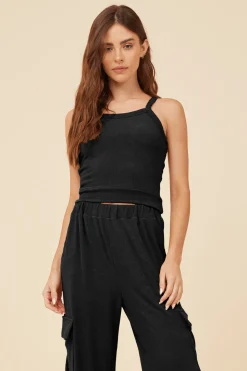 Outlet Black Knit Terry Tank All Tops|Tanks