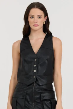 Online Black Leather Button Front Vest All Tops