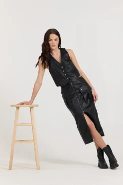 Online Black Leather Button Front Vest All Tops