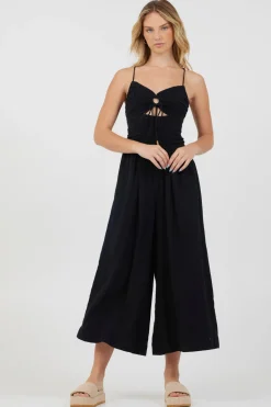 Clearance Black Lightweight Tie Front Jumpsuit Jumpers/ Rompers