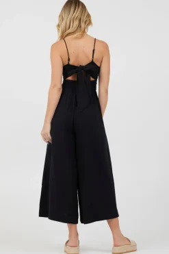 Clearance Black Lightweight Tie Front Jumpsuit Jumpers/ Rompers