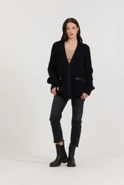 Clearance Black Long Zip Front Utility Cardigan All Tops|Sweaters