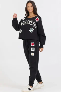 Cheap Black Novelty Patch G/D Off Shoulder All Tops