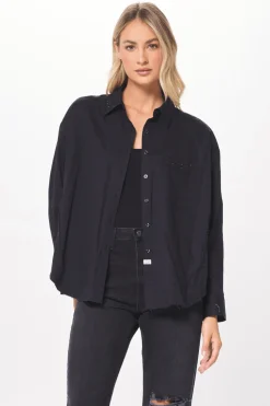 Discount Black Poplin Shirting W/ Rhinestones All Tops