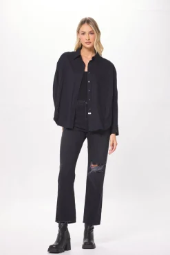 Discount Black Poplin Shirting W/ Rhinestones All Tops