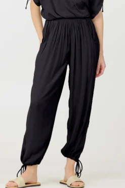Cheap Black Rayon Crinkle Bottom Pants All Bottoms