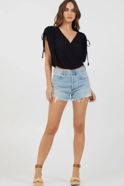 Store Black Rayon Crinkle Surplice Top All Tops
