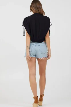 Store Black Rayon Crinkle Surplice Top All Tops