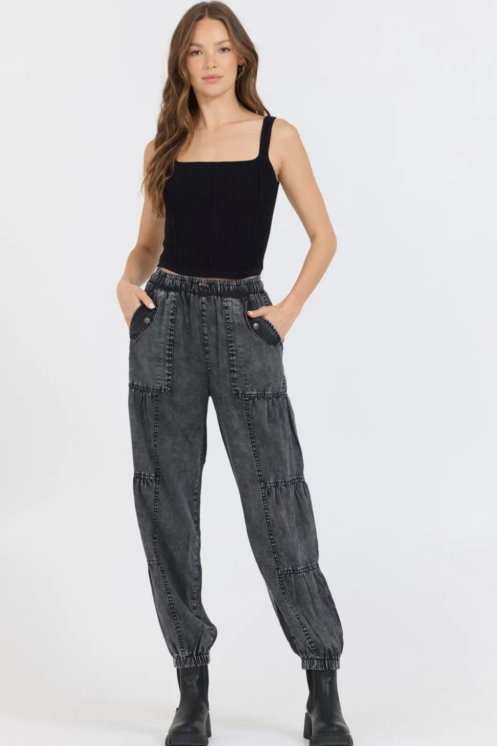Fashion Black Rib Knit Corset Top All Tops
