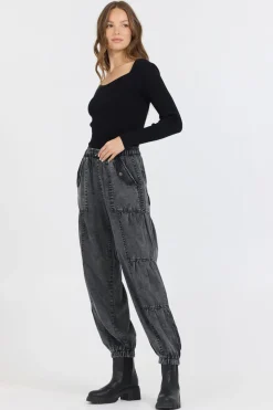 Shop Black Rib Knit Long Sleeve Top All Tops