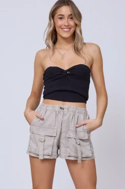 New Black Rib Knit Twist Front Tube Top All Tops