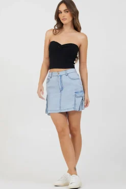 New Black Rib Knit Twist Front Tube Top All Tops