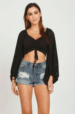 Flash Sale Black Ruched Eyelet Combo Top All Tops